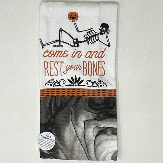Come and Rest Your Bones Spooky Skeleton Kitchen Towel