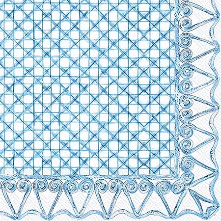 Botanical Cane Blue Cocktail Decoupage Napkins – 5” x 5” (Set of 2)