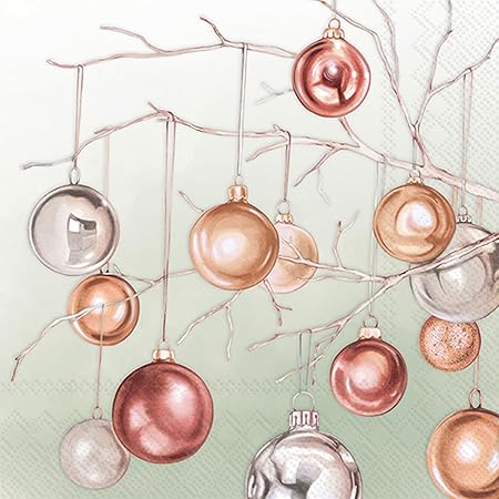 Copper Christmas Ornament Baubles Luncheon Decoupage Napkins – 6.5” x 6.5” (Set of 2)