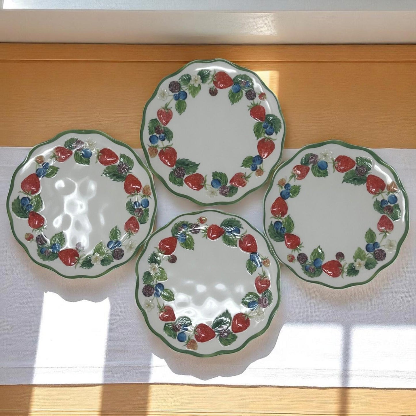 Primrose Vintage Berry Melamine 6.5" Dessert Plates Set of 4 Blueberries, Strawberries