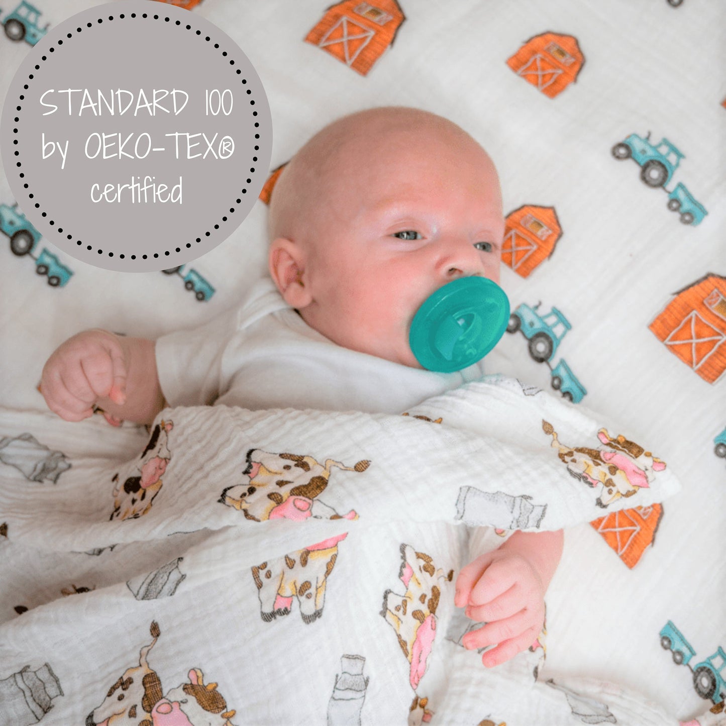 The Cow Goes MOO Farm Baby Muslin Swaddle Blanket