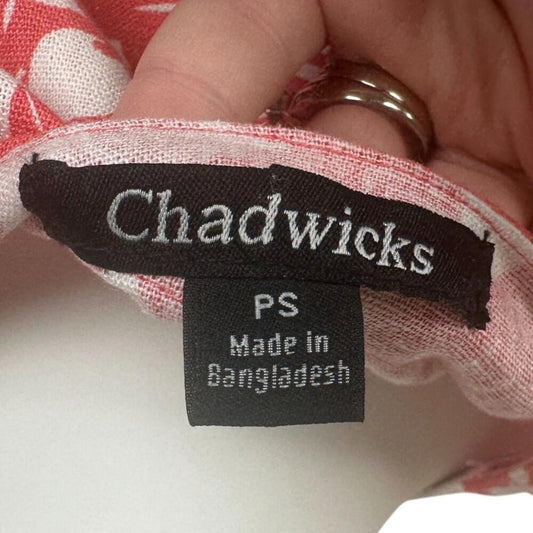 Chadwicks Dress Coral White Sleeveless Notch Tropical Floral Linen Blend PetiteS