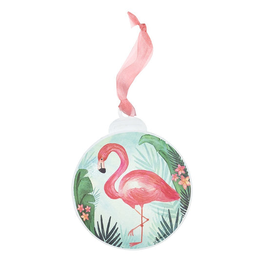 Adorno navideño de playa costera con flamencos
