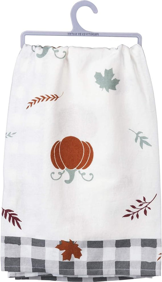 Toalla de cocina con hojas de otoño y calabazas