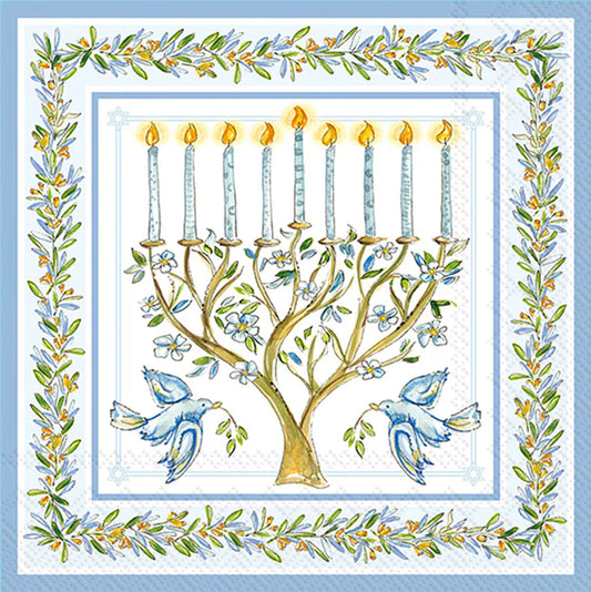 Roseanne Beck Menorah Luncheon Decoupage Napkins – 6.5” x 6.5” (Set of 2)