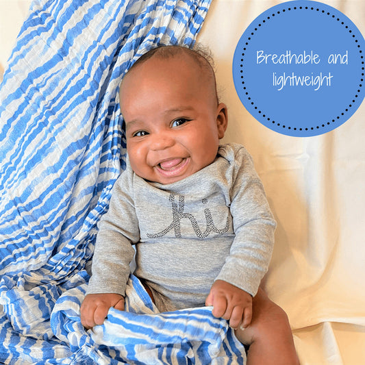 Waving At You Baby Muslin Blue Swaddle Blanket