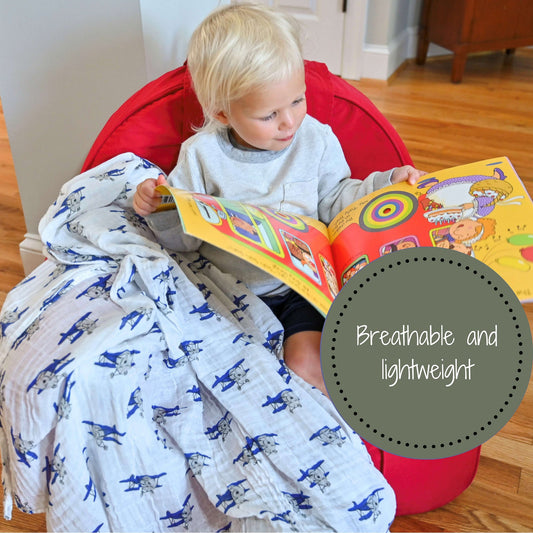 Up, Up, Up and Away Airplane Baby Muslin Swaddle Blanket