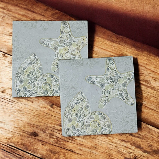 Servilletas con diseño de estrellas de mar y conchas marinas para decoupage, papel para cócteles de color azul y verde para días de playa de verano